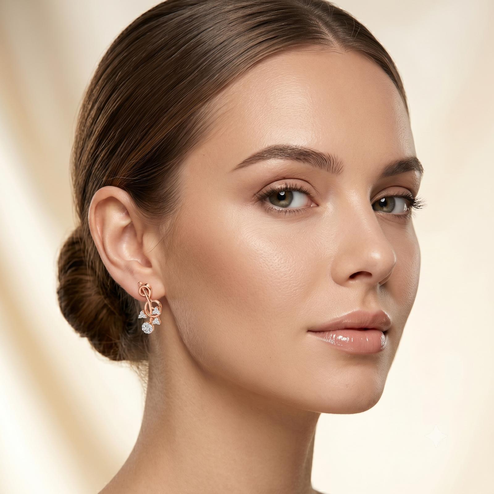 Elegant 18K Rose Gold Stud Earrings with Natural Diamonds |Now Available at Bafleh Jewellery - Image 4