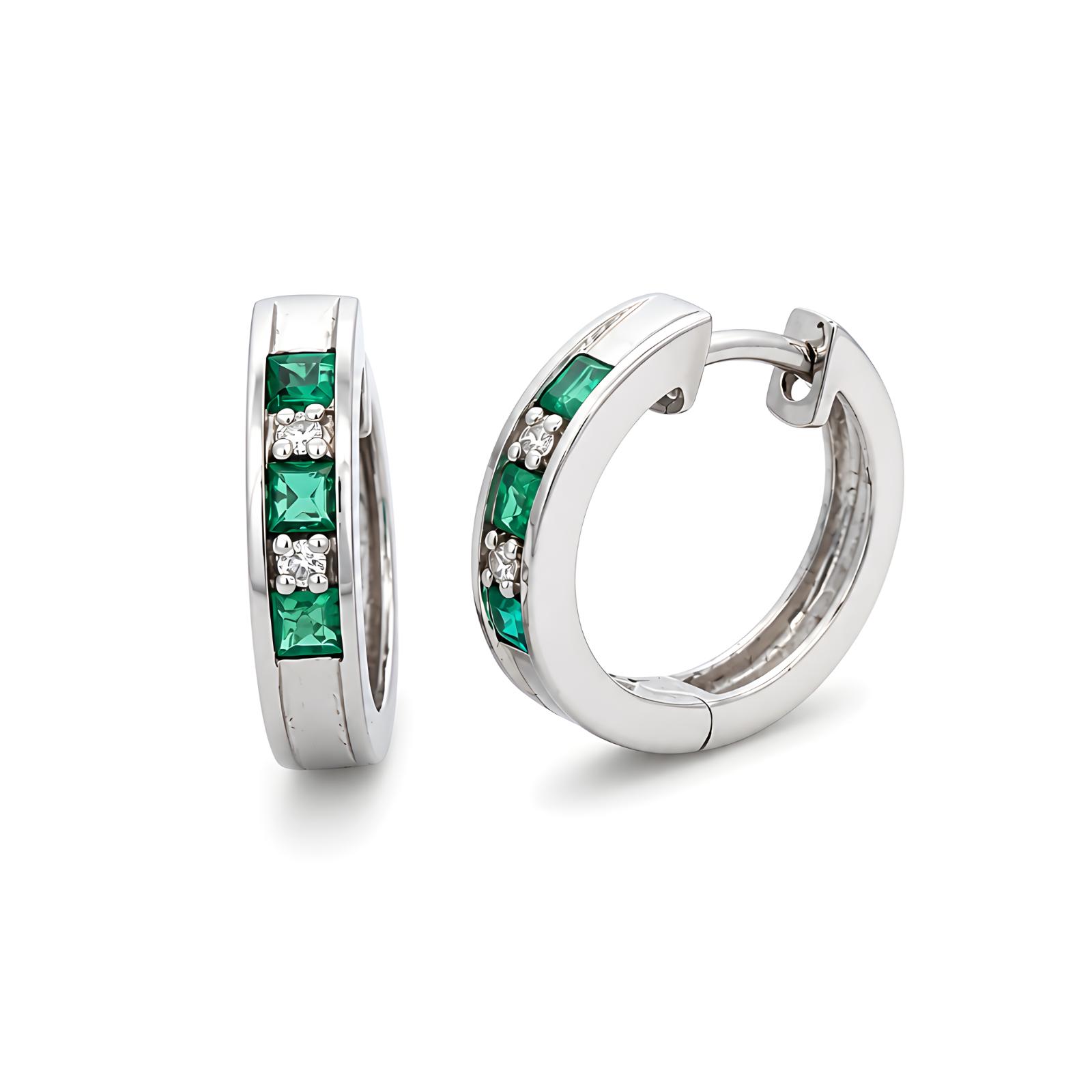 Stunning 18K Gold Emerald & Diamond Hoop Earrings in White Gold| Premium Collection at Bafleh Jewellery - Image 3