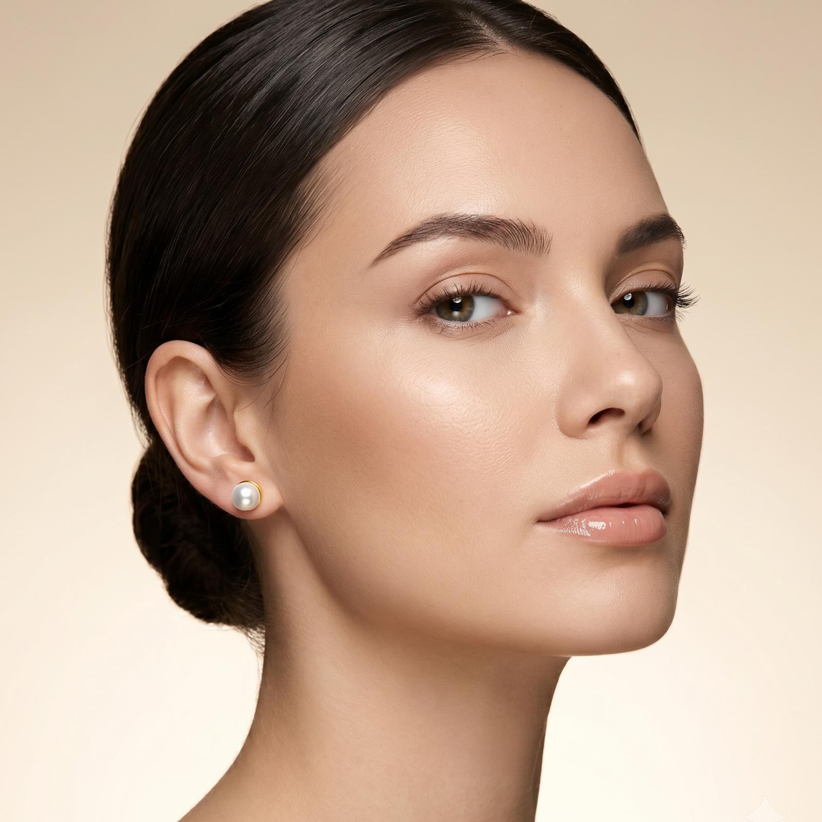 Minimal & Elegant 18K Yellow Gold Pearl Stud Earrings| Available at Bafleh Jewellery - Image 4