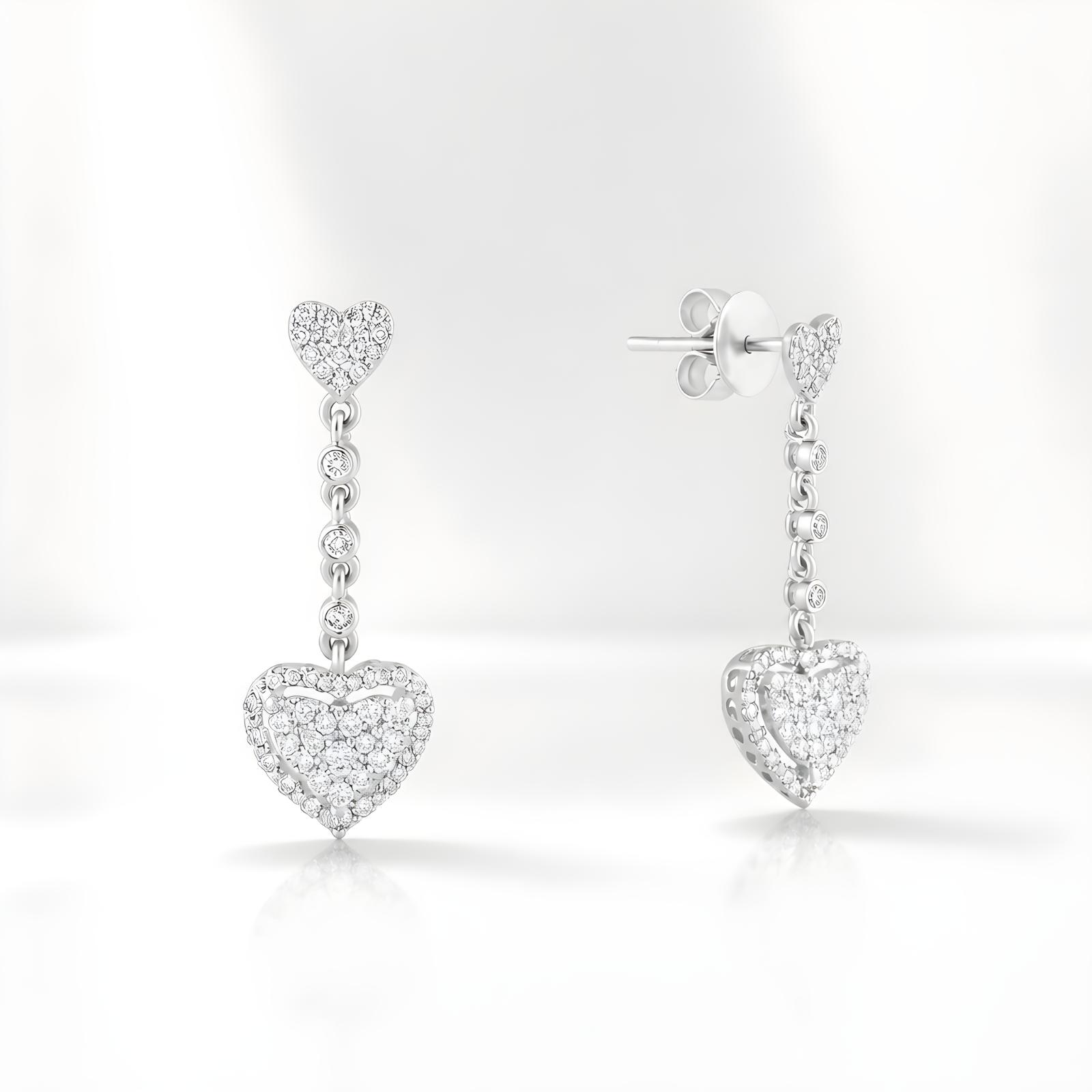 Fine Jewelry Heart Shape 18K Gold Earrings Studs in White Gold with Natural Diamonds| Bafleh Jewellery - Image 4