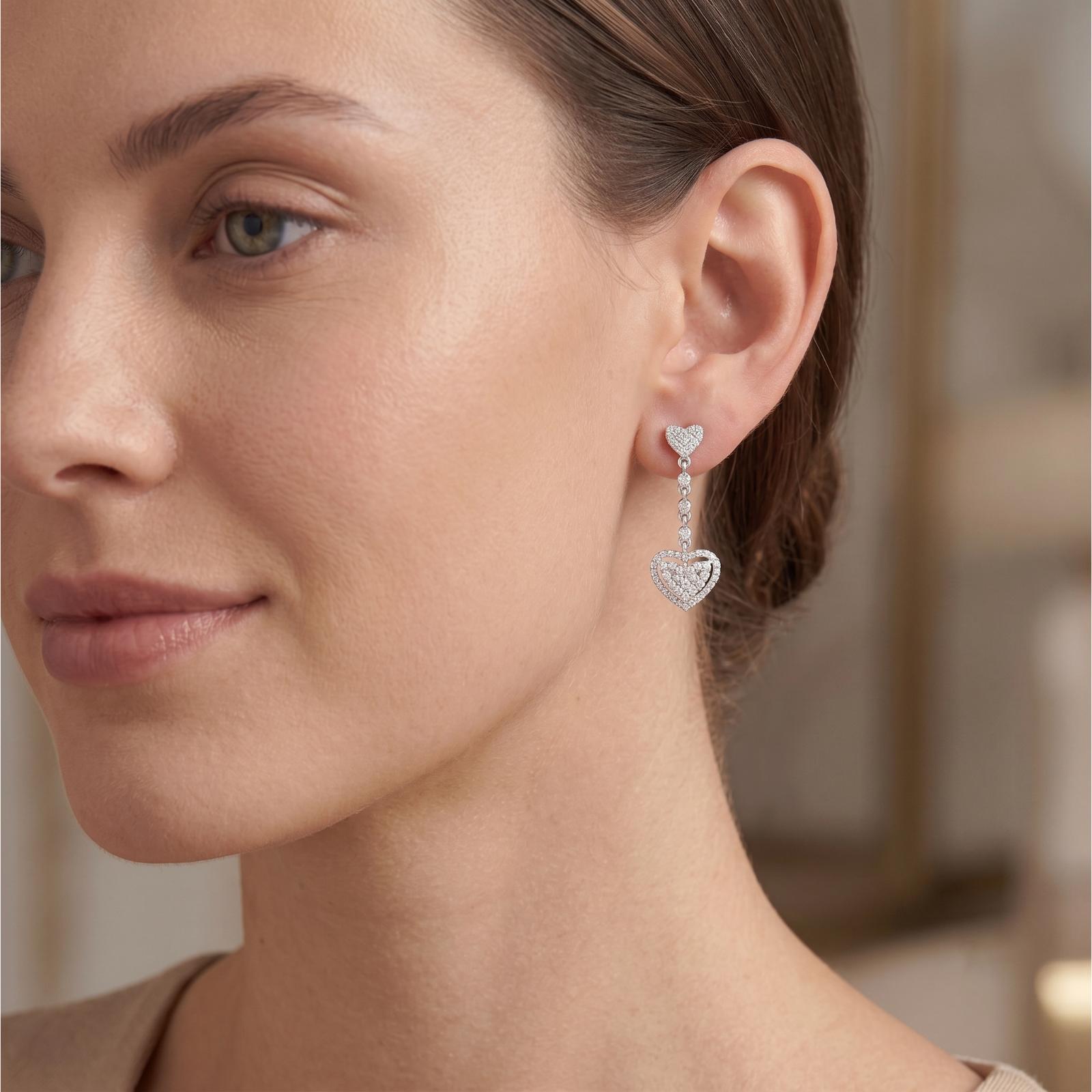 Fine Jewelry Heart Shape 18K Gold Earrings Studs in White Gold with Natural Diamonds| Bafleh Jewellery - Image 5