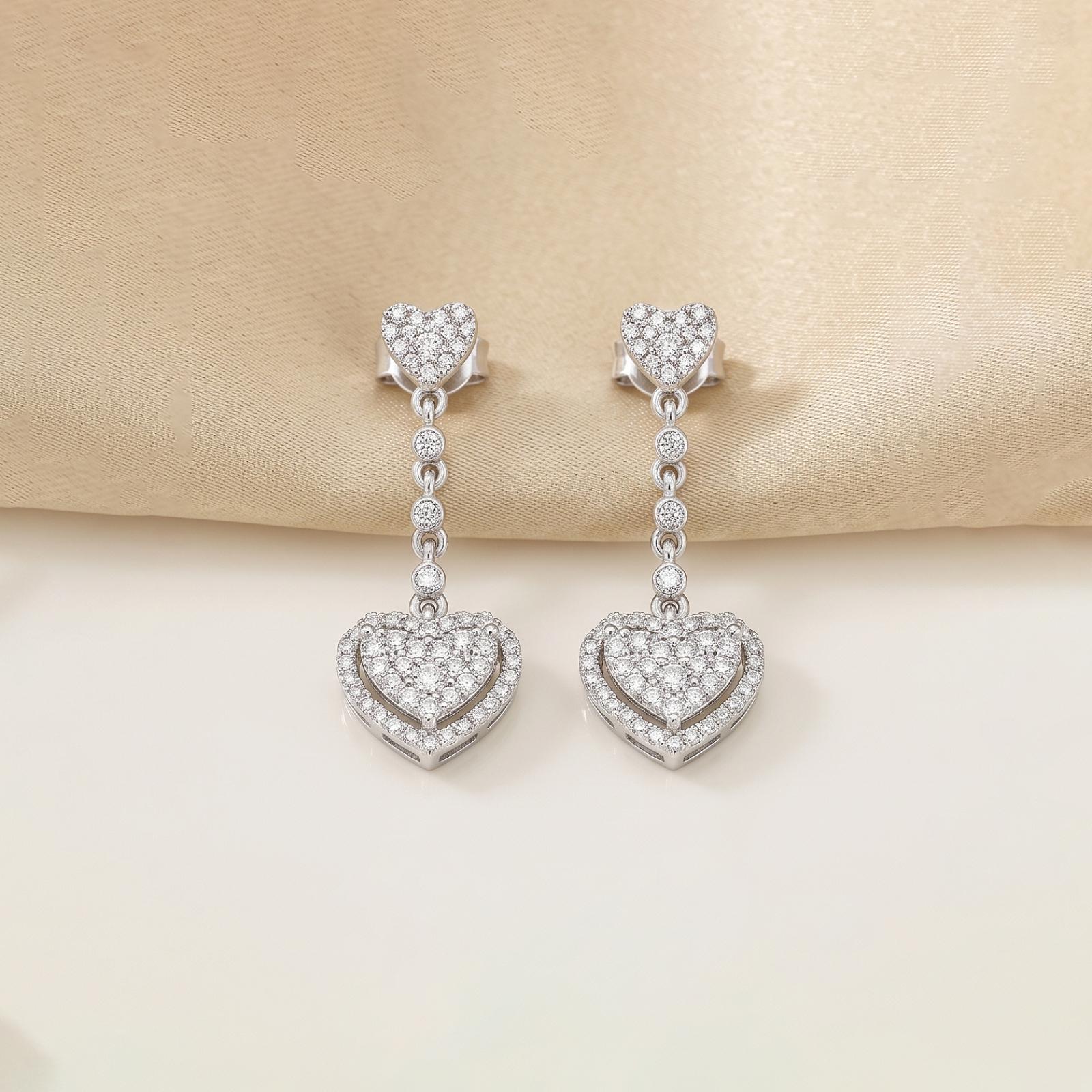 Fine Jewelry Heart Shape 18K Gold Earrings Studs in White Gold with Natural Diamonds| Bafleh Jewellery - Image 3
