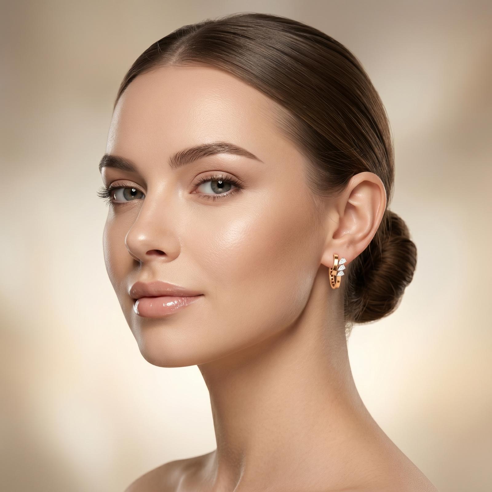 Modern Elegance 18K Rose Gold Diamond Hoop Earrings with Natural Diamonds | Only at Bafleh Jewellery - Image 4