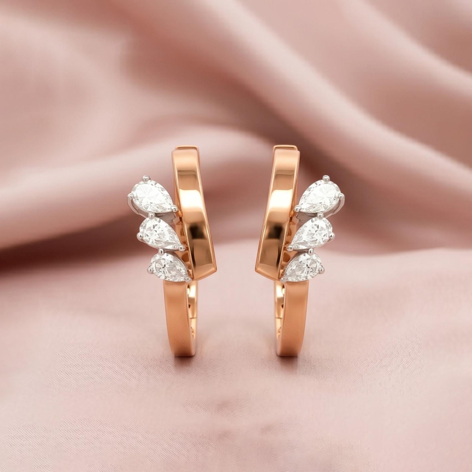Modern Elegance 18K Rose Gold Diamond Hoop Earrings with Natural Diamonds | Only at Bafleh Jewellery - Image 3