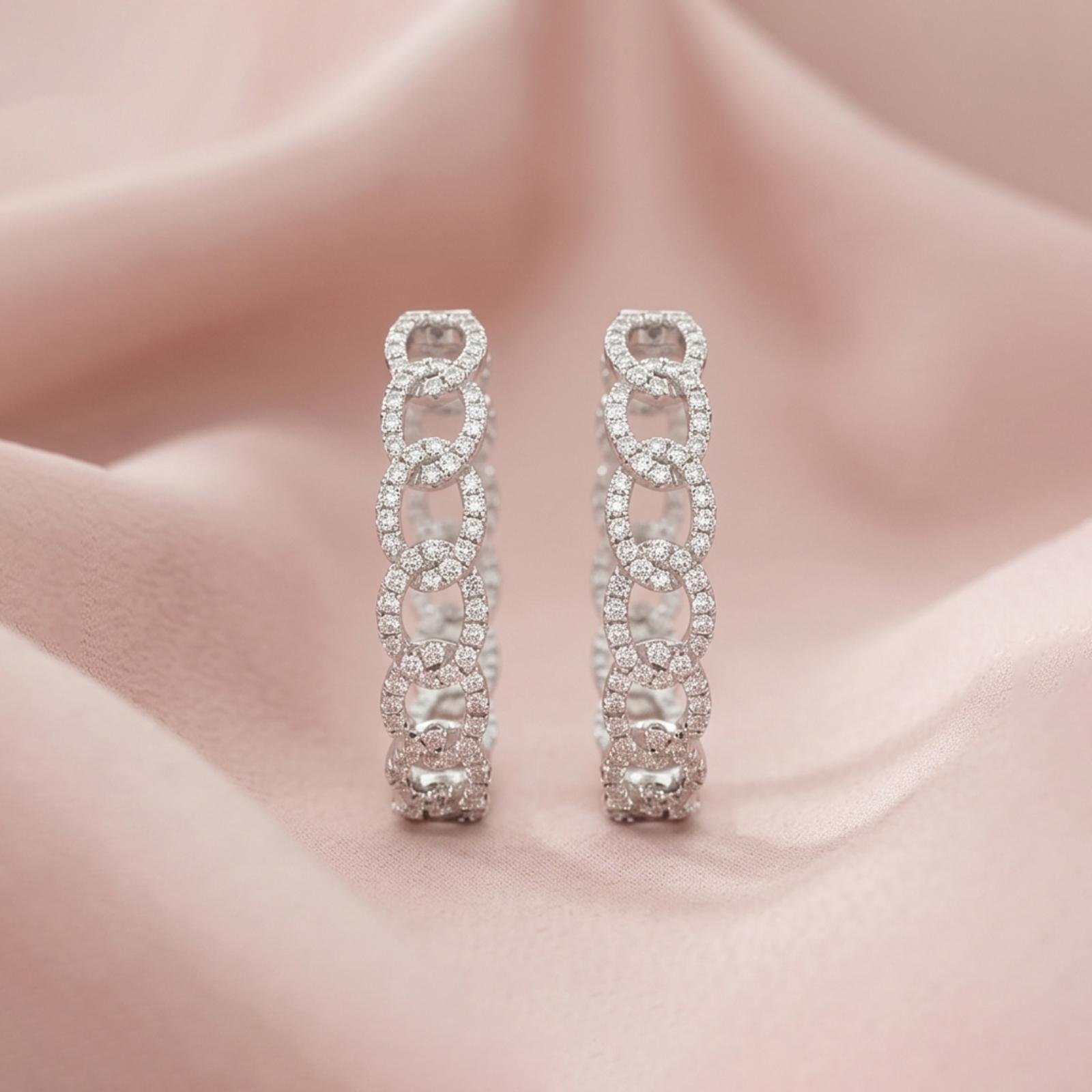 Modern Luxury 18K White Gold Hoop Earrings with Natural Diamond Sparkle Only at Bafleh Jewellery - Image 3