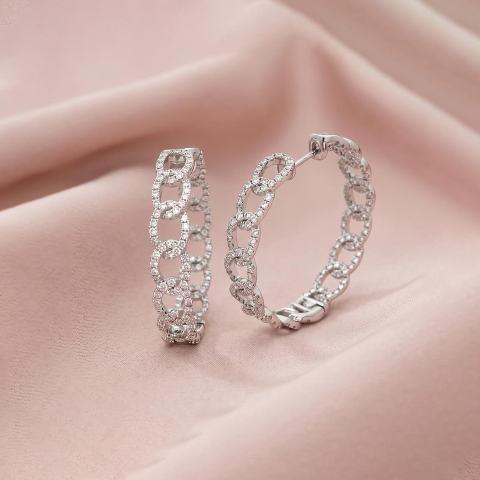 Modern Luxury 18K White Gold Hoop Earrings with Natural Diamond Sparkle Only at Bafleh Jewellery