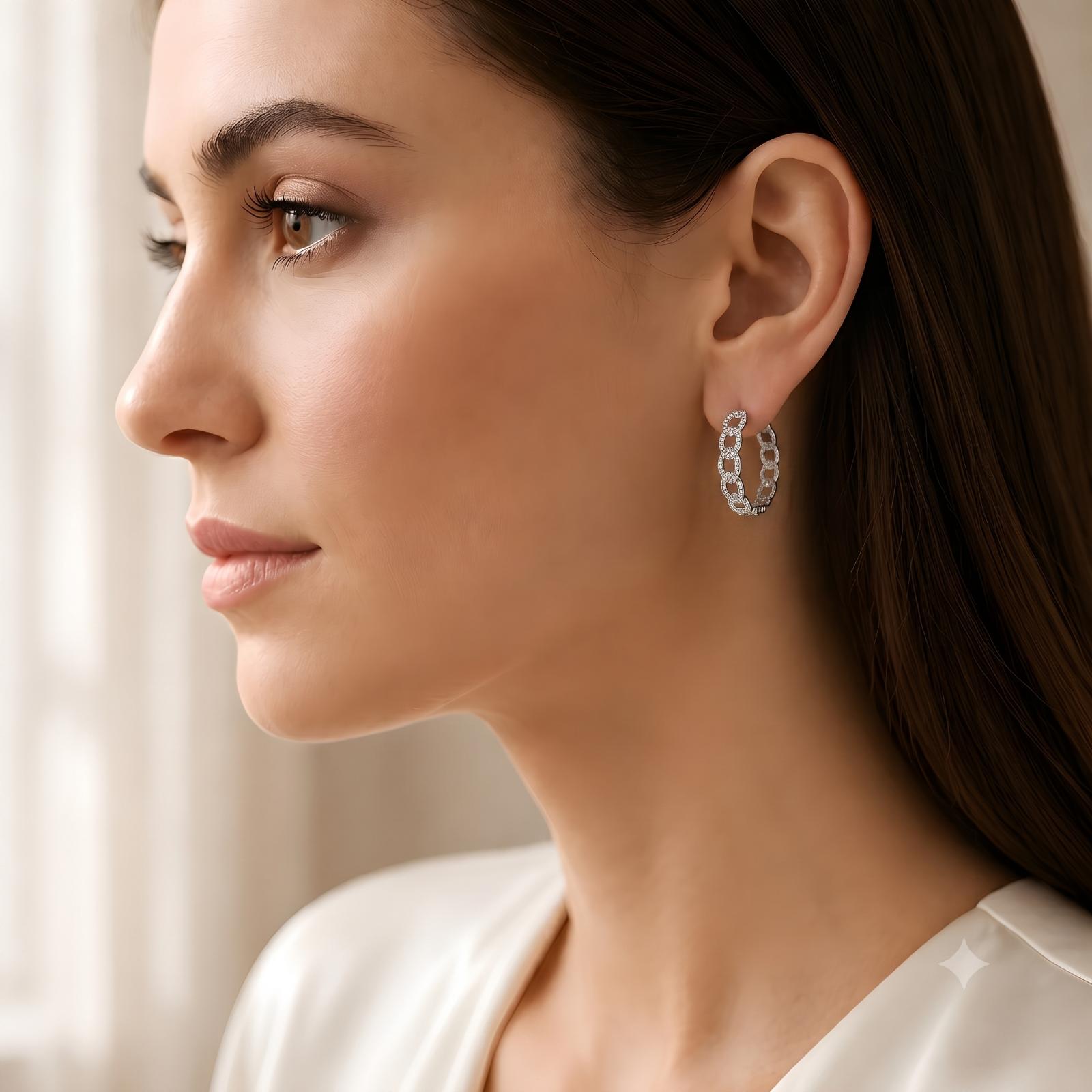 Modern Luxury 18K White Gold Hoop Earrings with Natural Diamond Sparkle Only at Bafleh Jewellery - Image 4