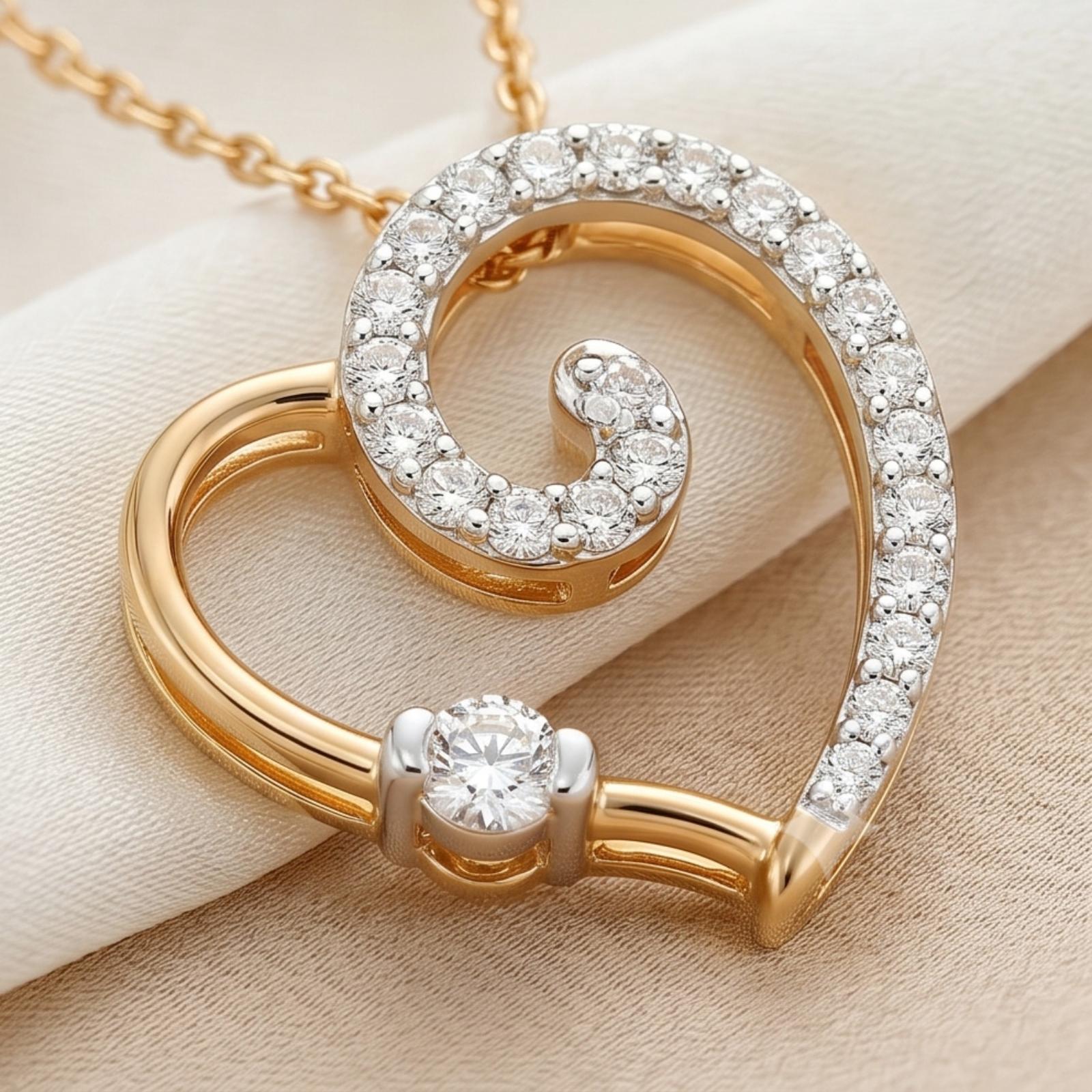 Elegant 18K Yellow Gold Heart Motif Necklace with Natural Diamonds Luxury Collection by Bafleh Jewellery - Image 2