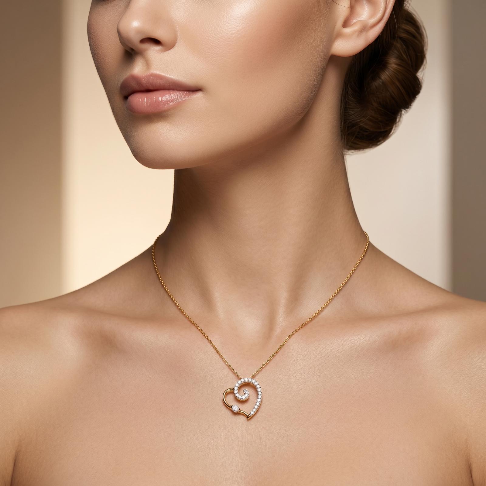 Elegant 18K Yellow Gold Heart Motif Necklace with Natural Diamonds Luxury Collection by Bafleh Jewellery - Image 4