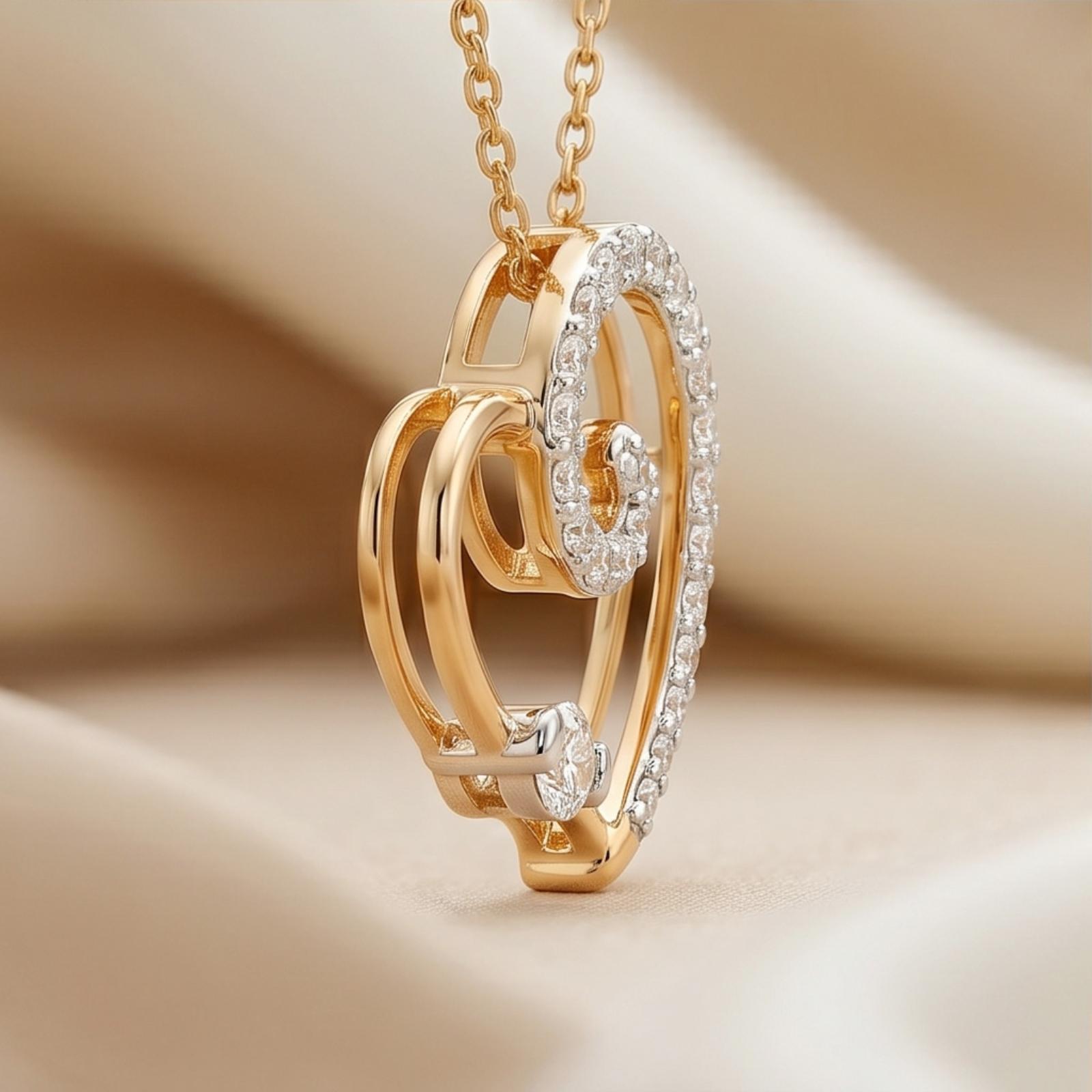 Elegant 18K Yellow Gold Heart Motif Necklace with Natural Diamonds Luxury Collection by Bafleh Jewellery - Image 3