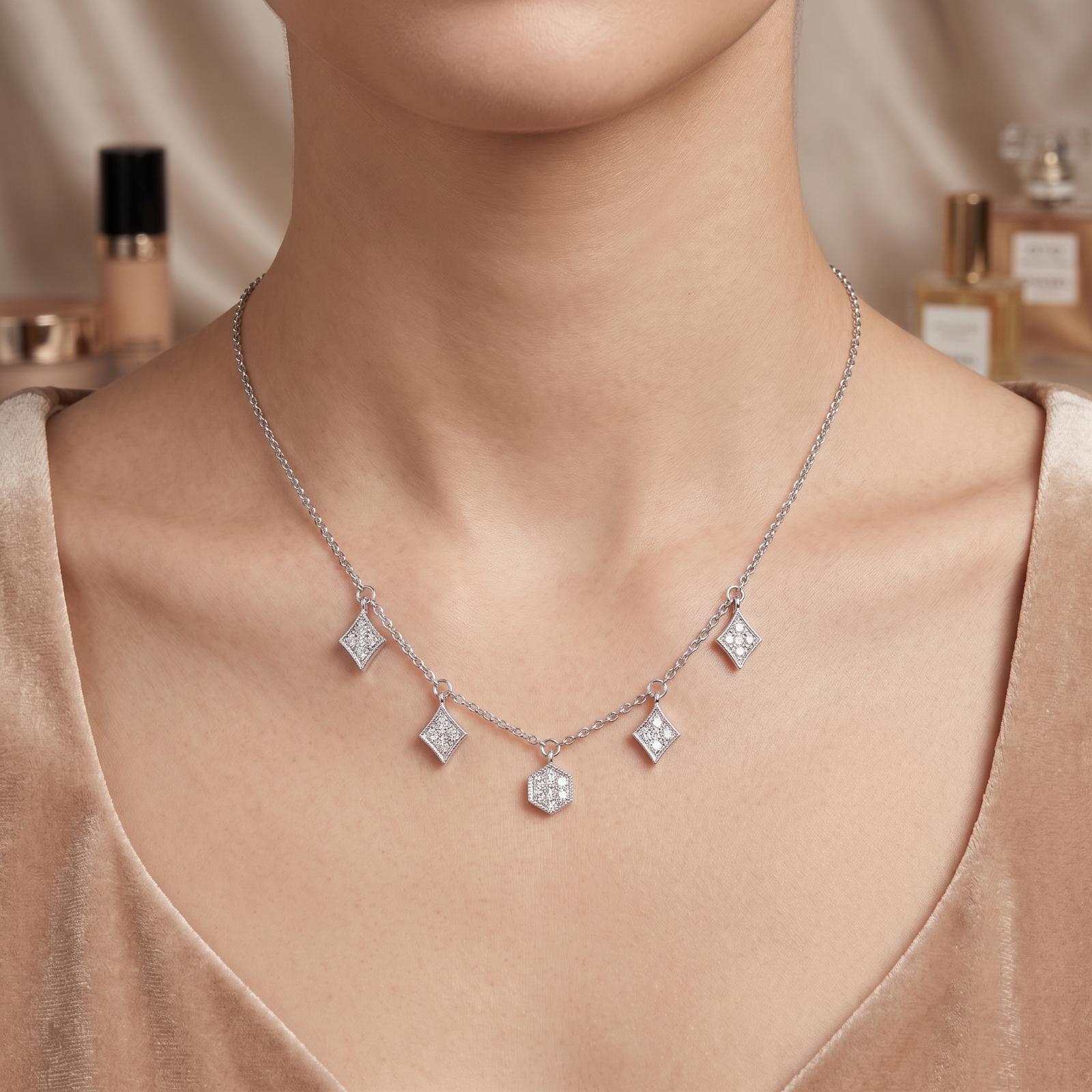Elegant 18K White Gold Natural Diamond Necklace Bafleh Jewellery Exclusive - Image 5