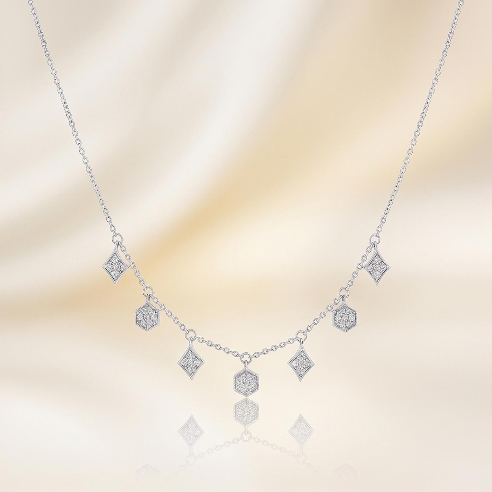Elegant 18K White Gold Natural Diamond Necklace Bafleh Jewellery Exclusive - Image 3
