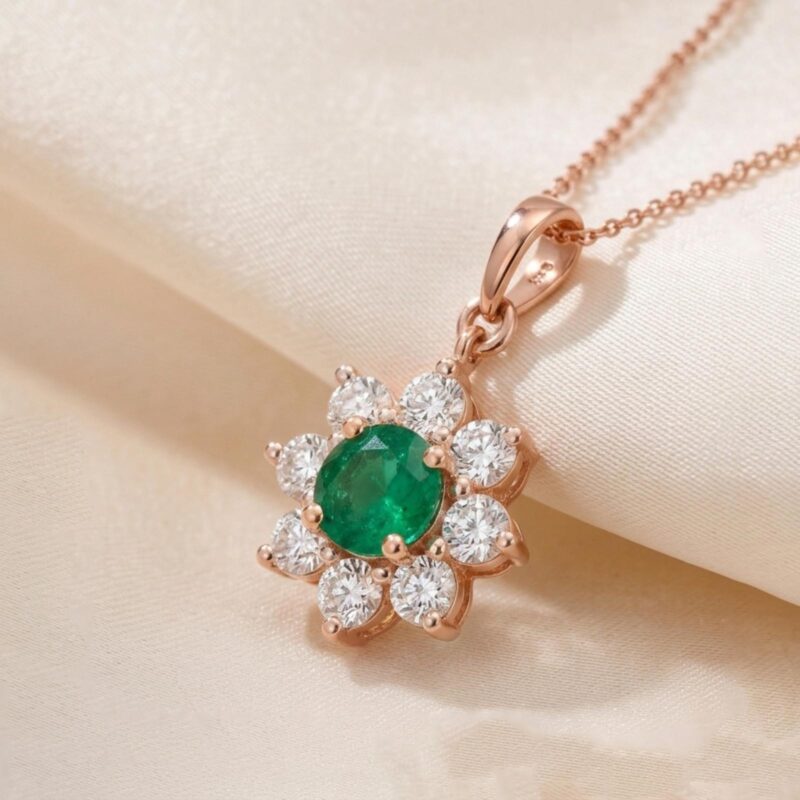 Elegant Natural Emerald & Diamond Pendant Crafted in Premium 18K Gold Timeless Luxury by Bafleh Jewellery