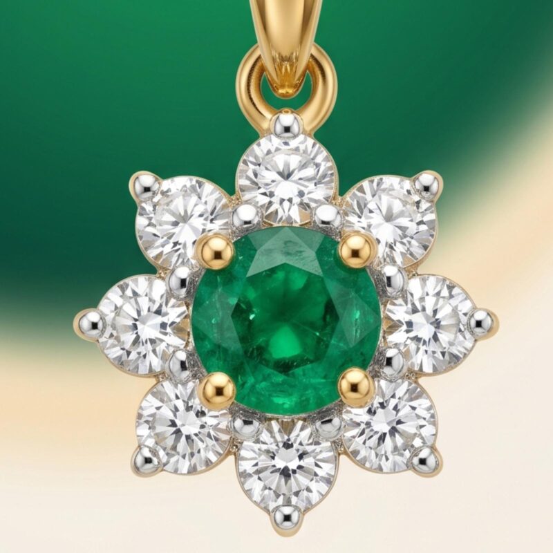 Alternative view of Elegant Natural Emerald & Diamond Pendant Crafted in Premium 18K Gold Timeless Luxury by Bafleh Jewellery