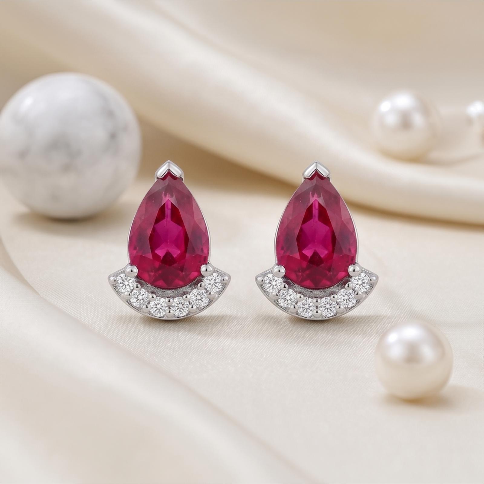 Elegant Natural Ruby Stone with Brilliant Natural Diamond Earrings in 18K Gold Luxury Fine Jewellery Available at Bafleh Jewellery - Image 4