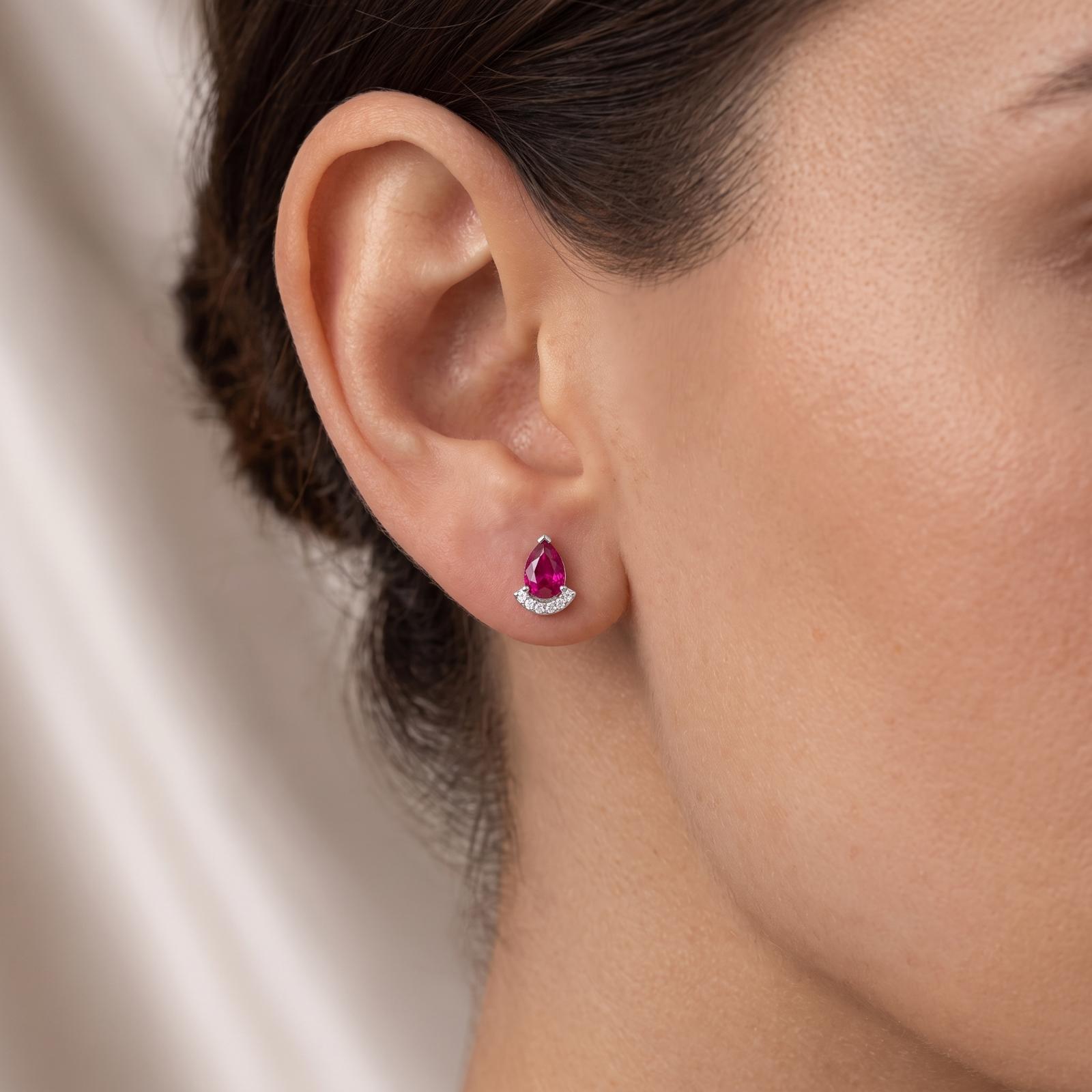 Elegant Natural Ruby Stone with Brilliant Natural Diamond Earrings in 18K Gold Luxury Fine Jewellery Available at Bafleh Jewellery - Image 3