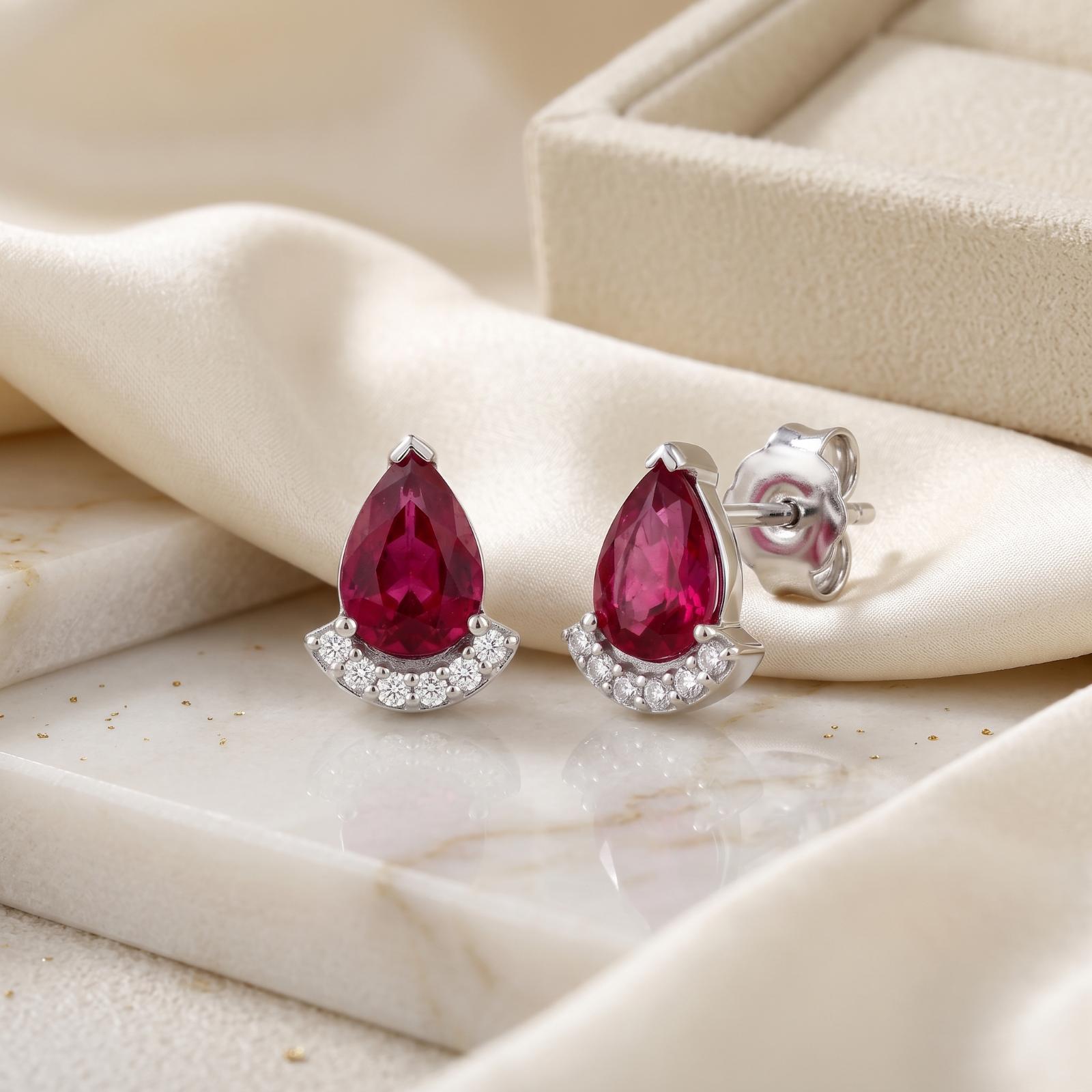 Elegant Natural Ruby Stone with Brilliant Natural Diamond Earrings in 18K Gold Luxury Fine Jewellery Available at Bafleh Jewellery