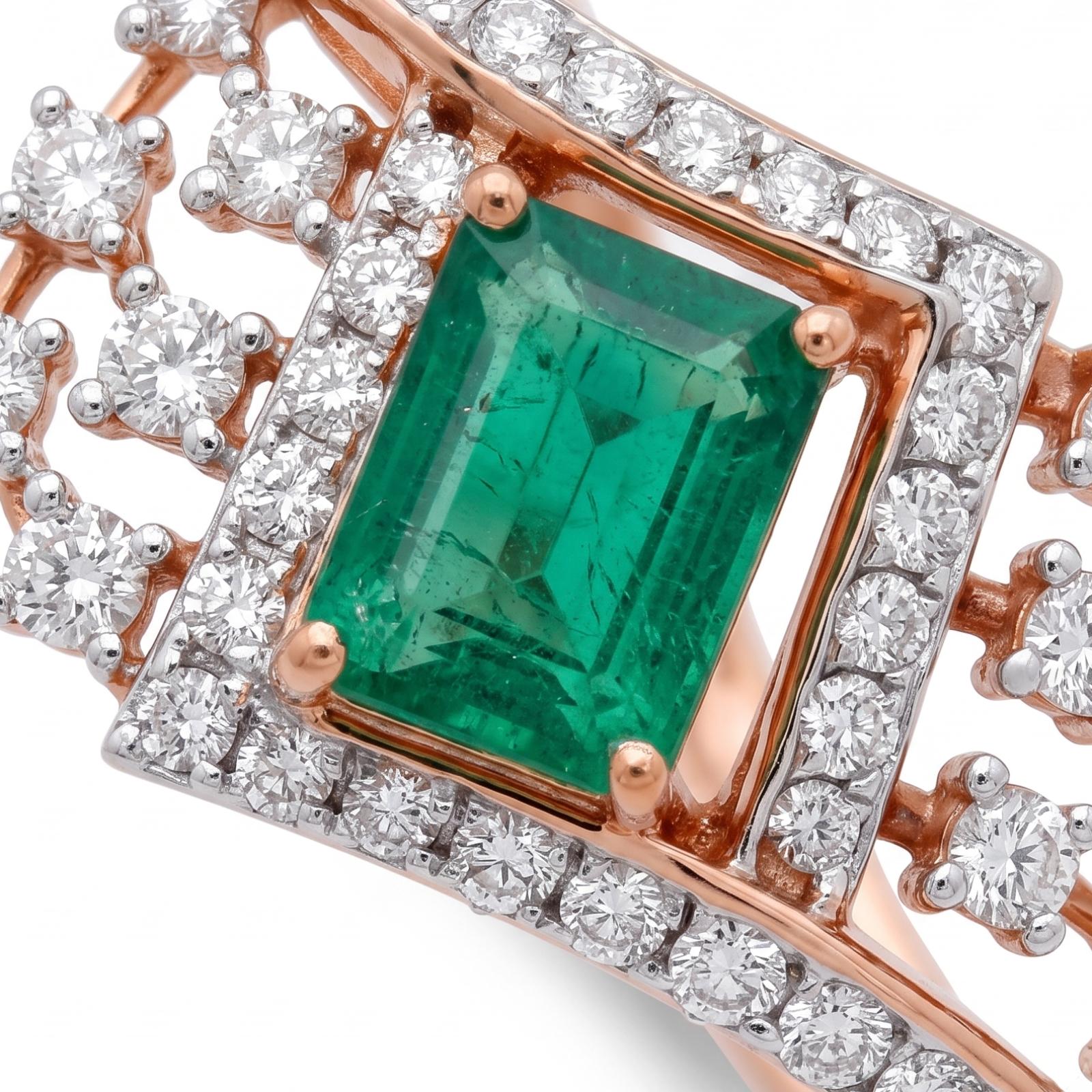 Luxury Natural Emerald & Diamond Ring 18K Gold - Image 4
