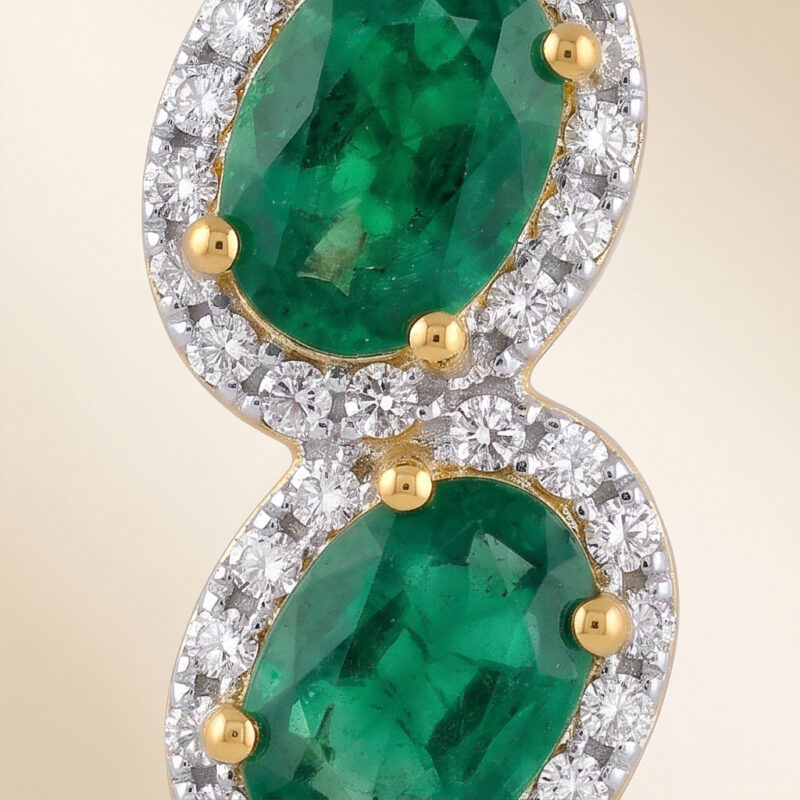 Alternative view of Dual Oval Emerald Figure-8 Halo Earrings in Yellow Gold