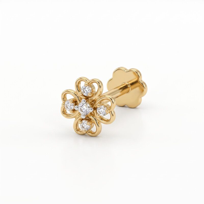 Designer 18K Gold Natural Diamond Nosepin