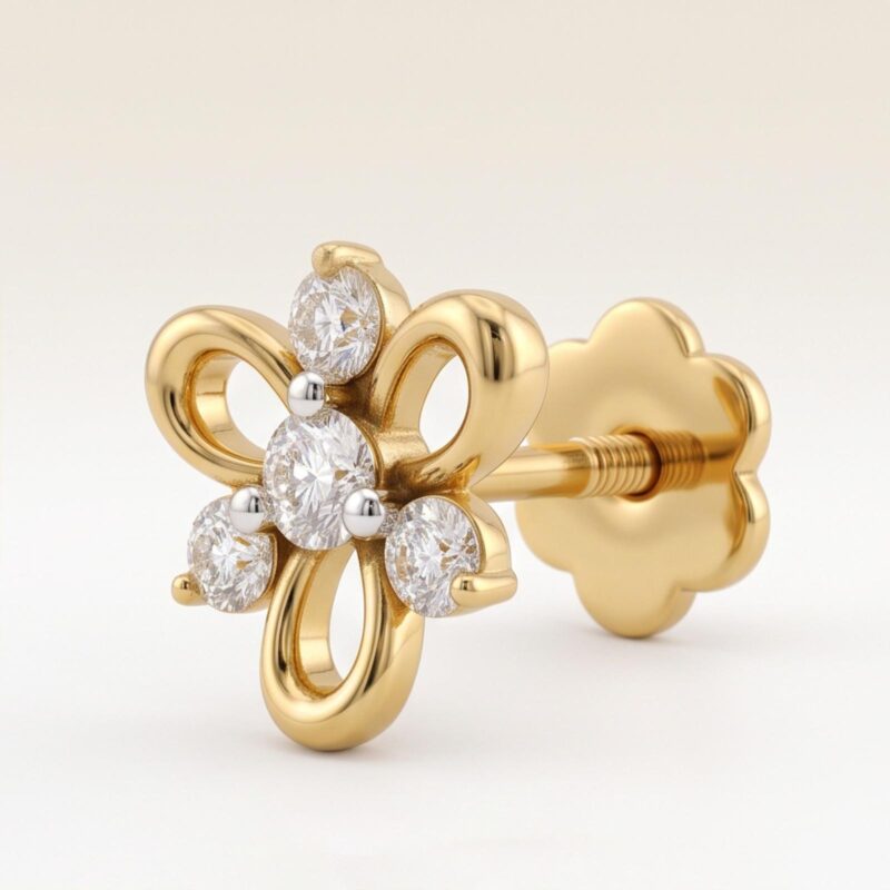 Alternative view of 18K Gold Nosepin Featuring a Natural Diamond