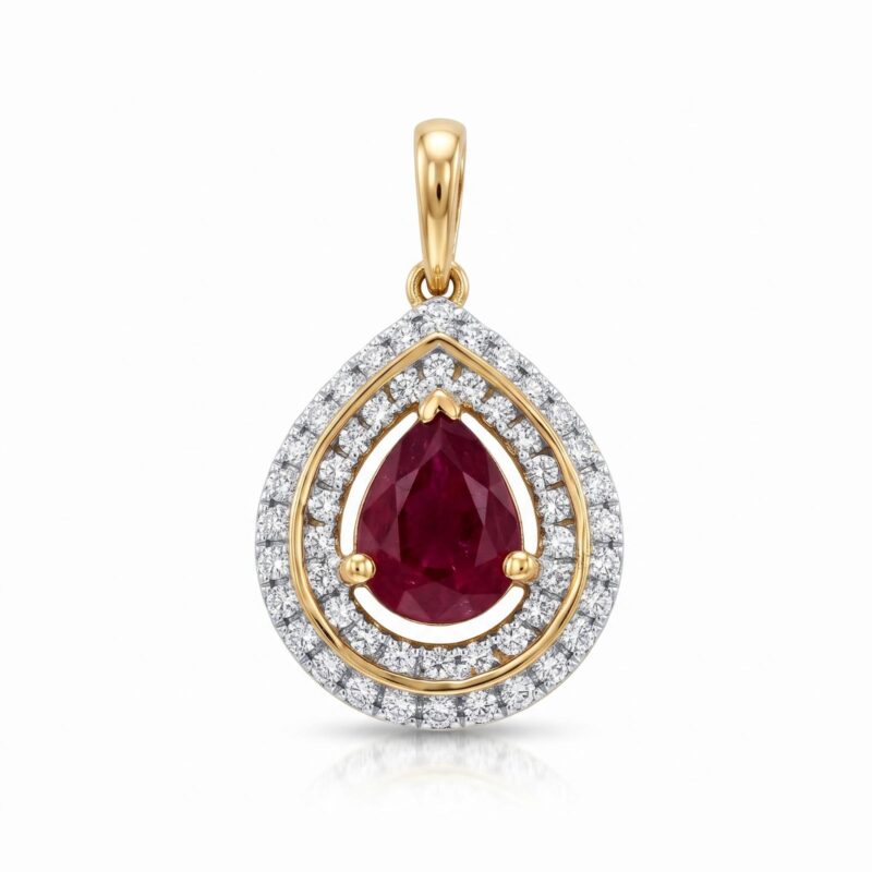 Natural Ruby Pendant in 18K Yellow Gold