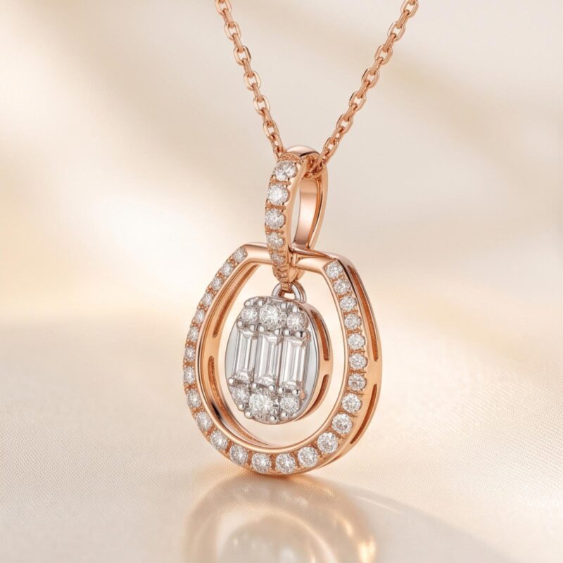 Alternative view of Elegant 18K Gold Diamond Pendant with Chain Featuring Brilliant Diamond Detailing from Bafleh Jewellery