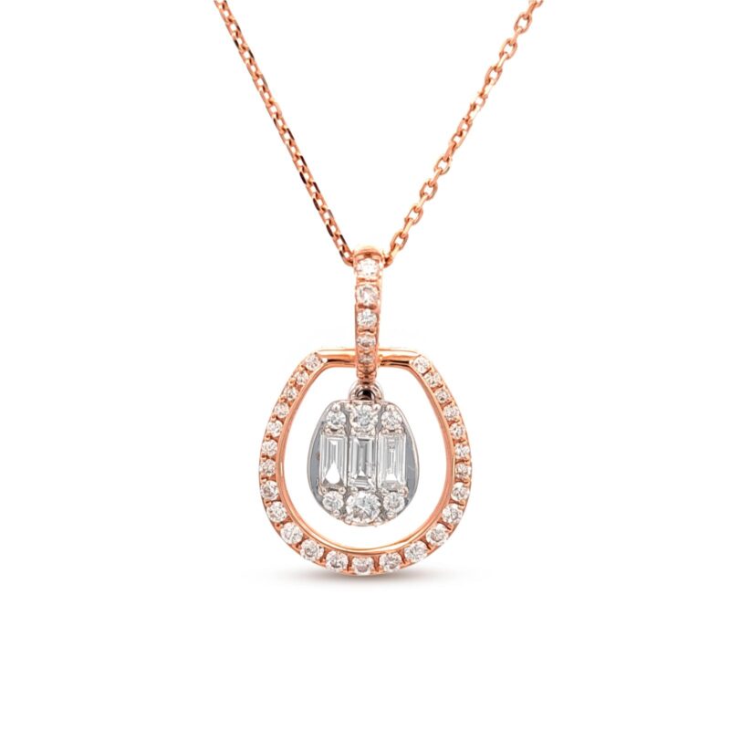Elegant 18K Gold Diamond Pendant with Chain Featuring Brilliant Diamond Detailing from Bafleh Jewellery