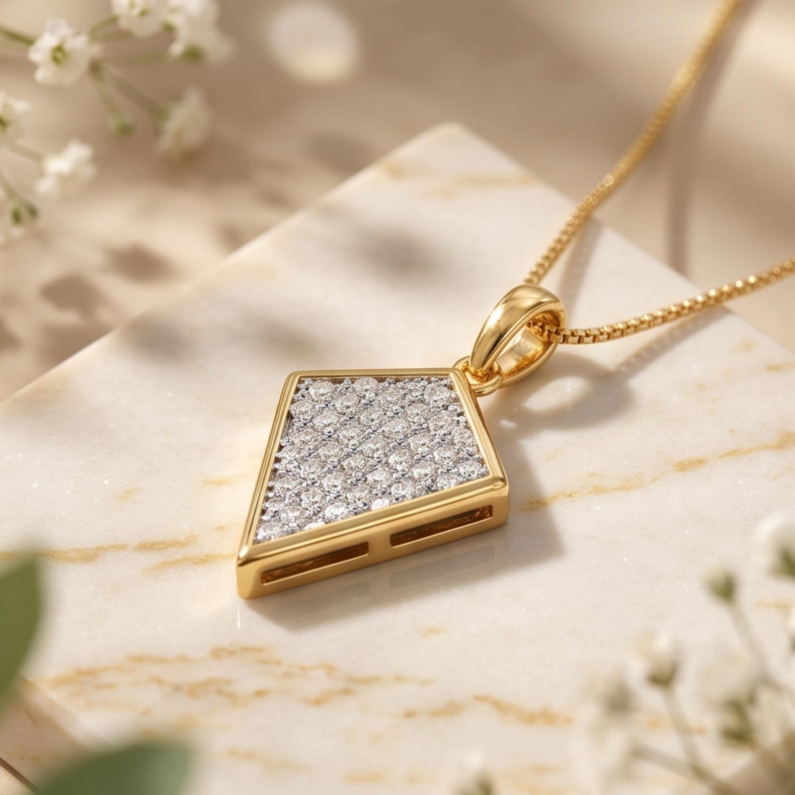18K Gold Diamond Pendant with Chain Combining Timeless Gold Craftsmanship and Natural Diamond Brilliance from Bafleh Jewellery - Image 2