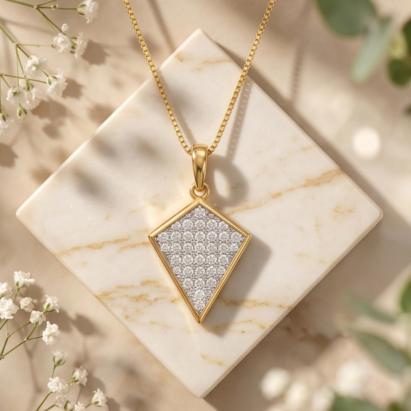 18K Gold Diamond Pendant with Chain Combining Timeless Gold Craftsmanship and Natural Diamond Brilliance from Bafleh Jewellery - Image 5