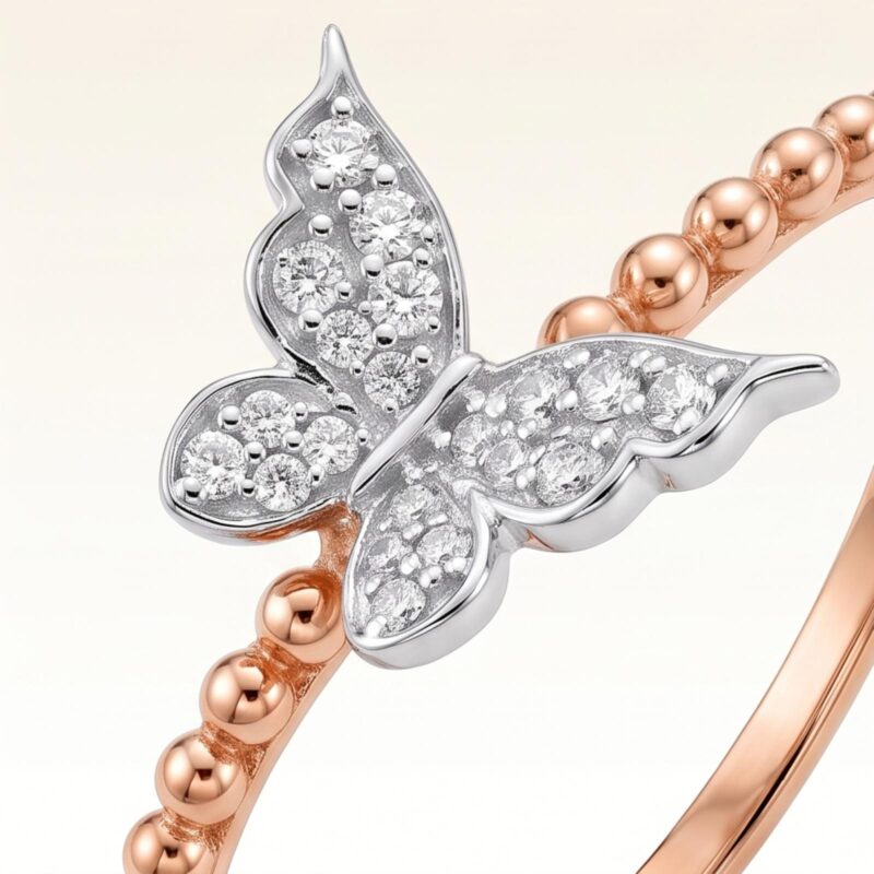 Alternative view of Elegant 18K Gold Butterfly Ring Adorned with Natural Diamonds