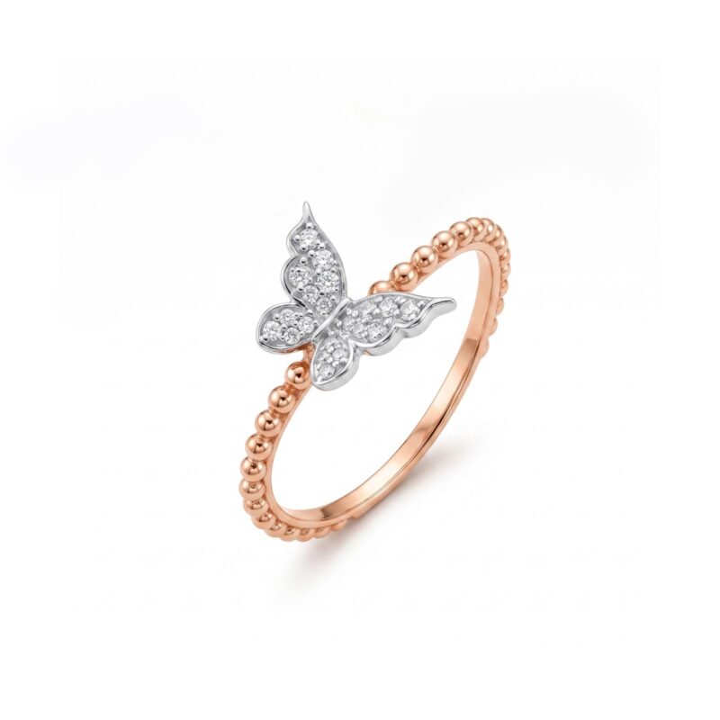 Elegant 18K Gold Butterfly Ring Adorned with Natural Diamonds