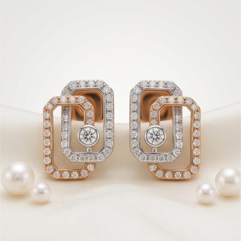Alternative view of Discover the Beauty of Fine Craftsmanship with Luxurious 18K Gold Diamond Earrings at Bafleh Jewellery
