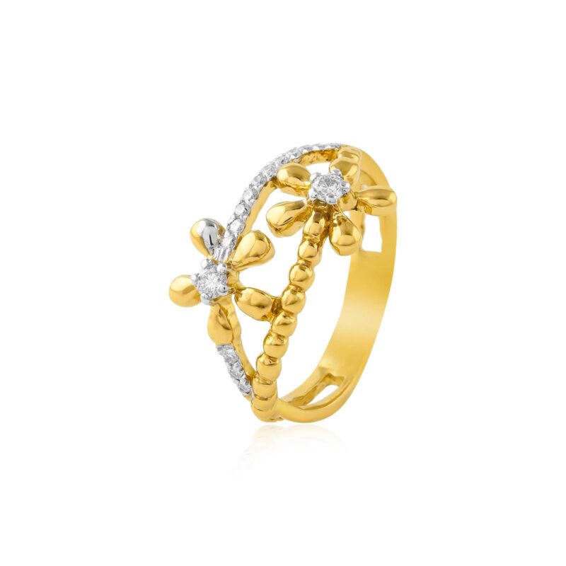 Blossom in Brilliance: 18K Yellow Gold Flower Diamond Ring  in 18K Gold  by Bafleh Jewellery