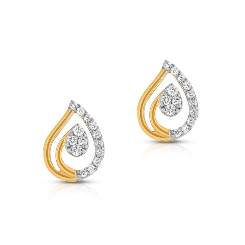 Experience Certified Brilliance: 18K Yellow Gold Diamond Earrings with IDT Certificate Available Only at Bafleh Jewellery