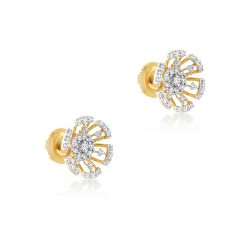 Alternative view of Flower-Shaped Diamond Earrings in 18K Yellow Gold with IDT Certificate Exclusively at Bafleh Jewellery