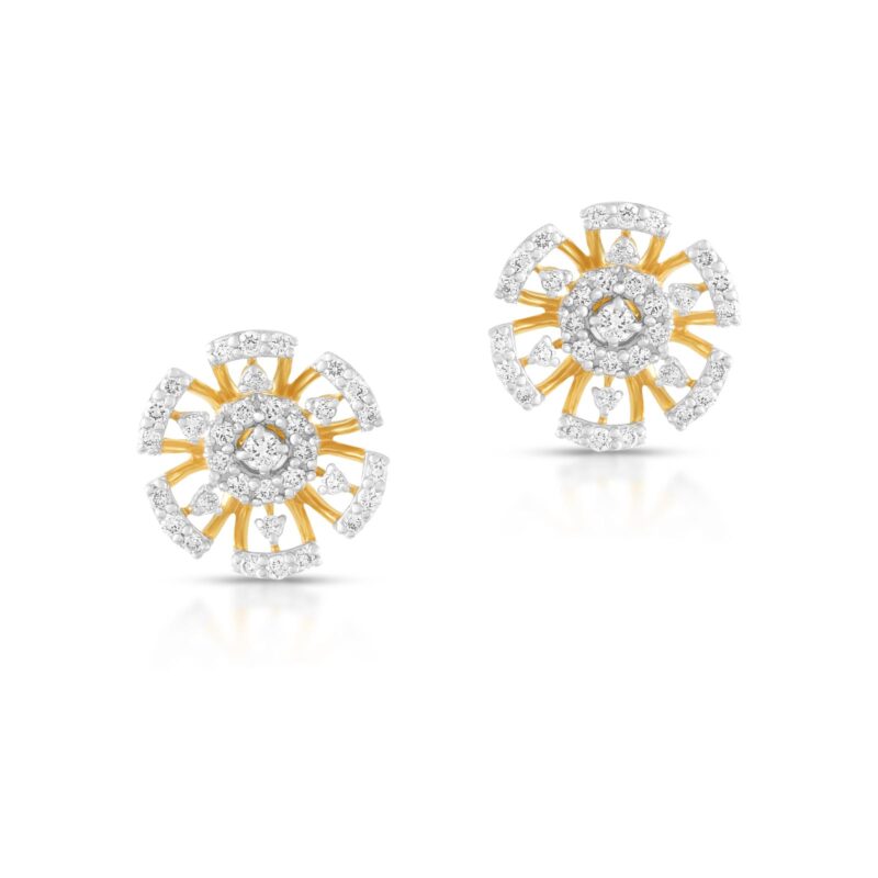 Flower-Shaped Diamond Earrings in 18K Yellow Gold with IDT Certificate Exclusively at Bafleh Jewellery