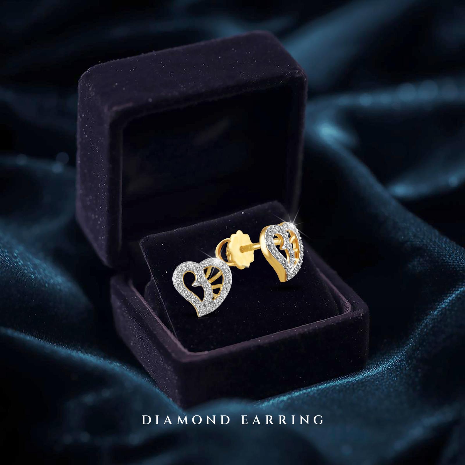 Radiate Luxury and Grace with Bafleh Jewellery 18K Yellow Gold Heart Shape Diamond Earrings IDT Certified for Authentic Sparkle - Image 3