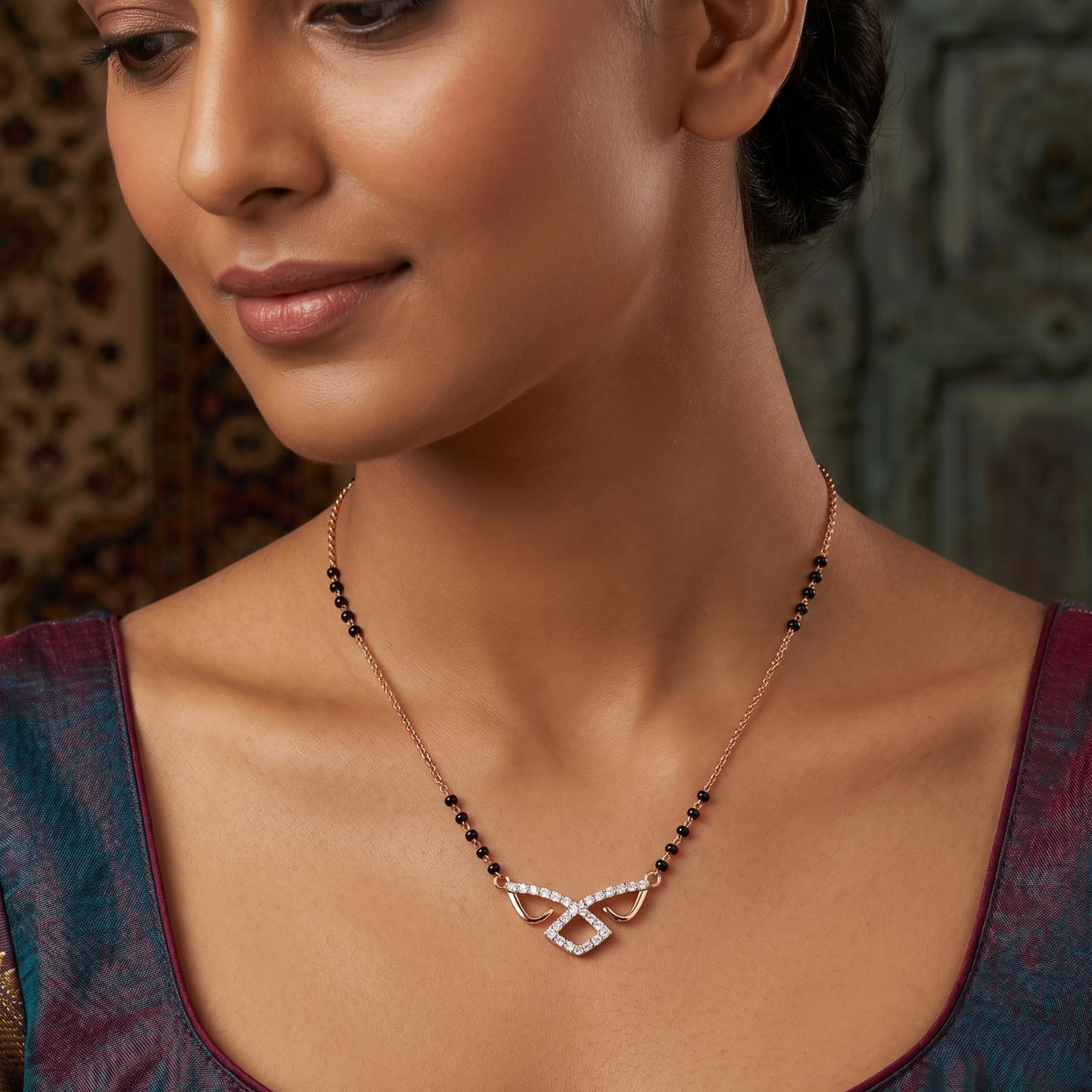 Elegant 14K Gold Mangalsutra with Natural Diamonds Available Only at Bafleh Jewellery - Image 5