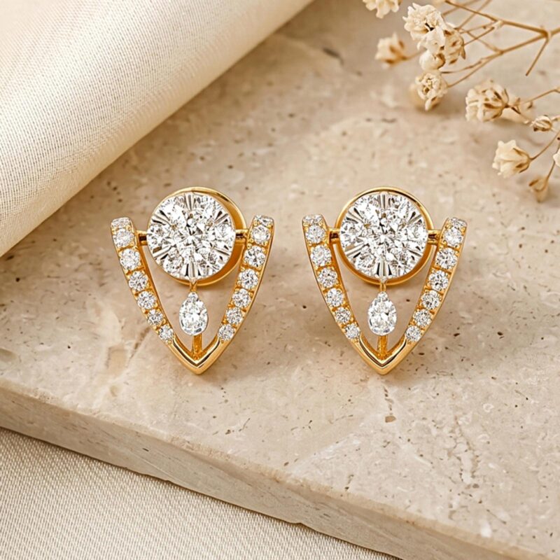 Certified Natural Diamond Stud Earrings in 18K Yellow Gold  Bafleh Jewellery Exclusive