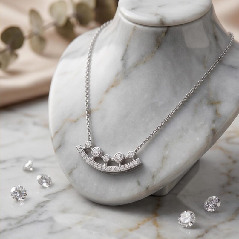 Luxury 18K White Gold Diamond Necklace with IDT Certification Bafleh Jewellery Exclusive