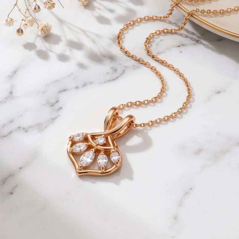Modern 18K Rose Gold Natural Diamond Pendant IDT Certified Sparkle by Bafleh Jewellery