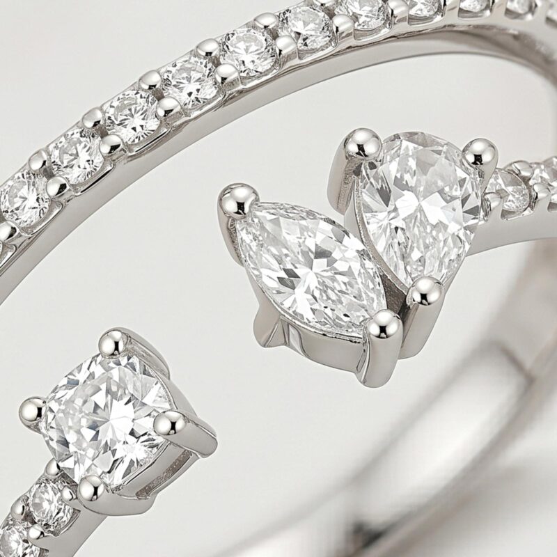 Alternative view of Elegant 18K White Gold Double Layer Diamond Ring | Certified Natural Diamonds | Bafleh Jewellery