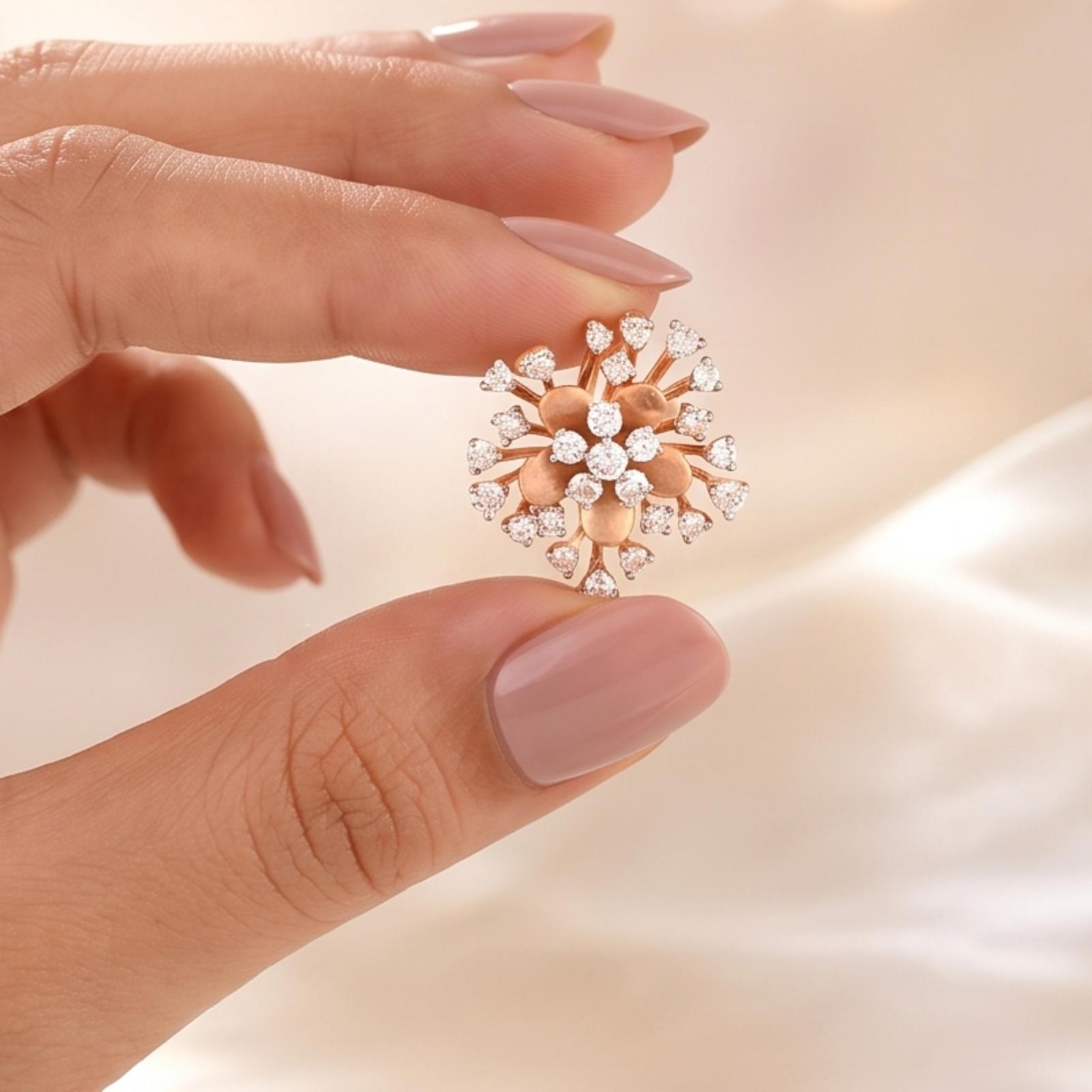Stunning 18K Rose Gold Flower Shape Pendant Crafted with Natural Diamonds - Image 3