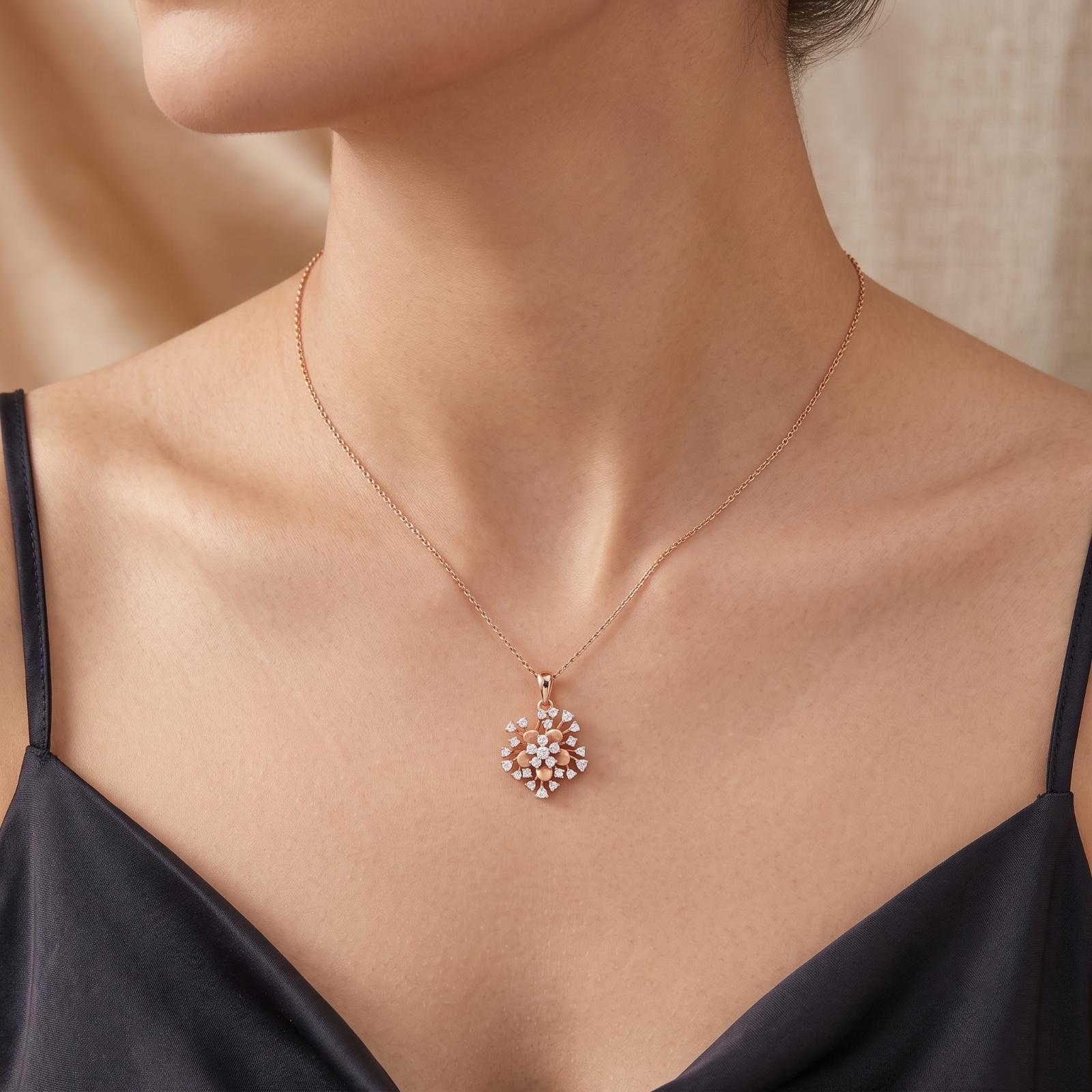 Stunning 18K Rose Gold Flower Shape Pendant Crafted with Natural Diamonds - Image 5